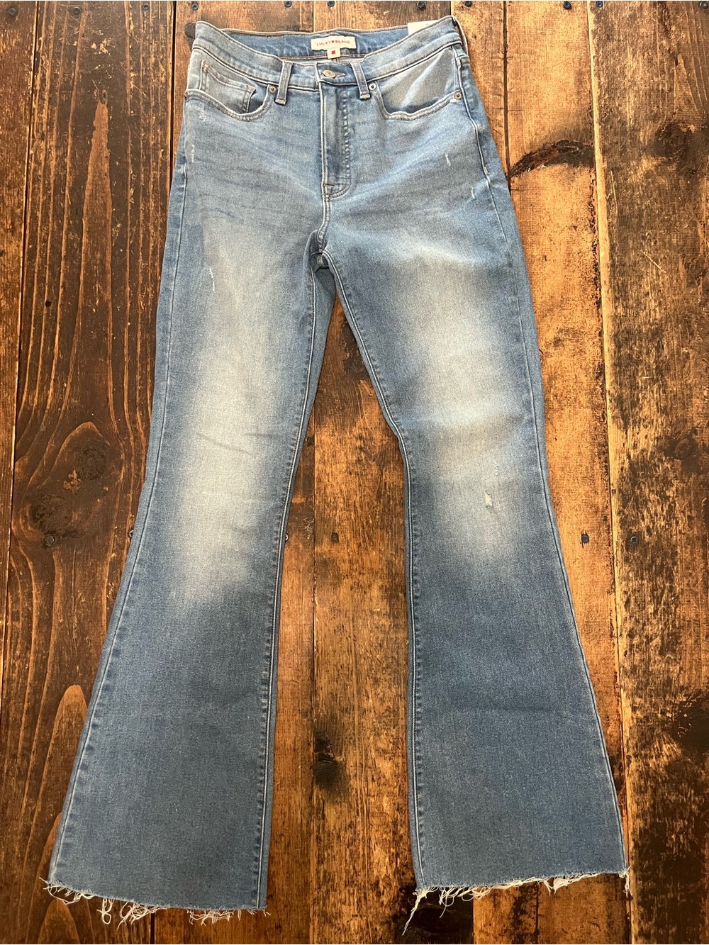 Lucky Brand Stevie High Rise Light Blue Flare Jeans with Raw Hem